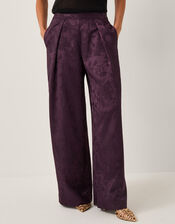Rory Floral Satin Wide Leg Pants, Purple (PURPLE), large