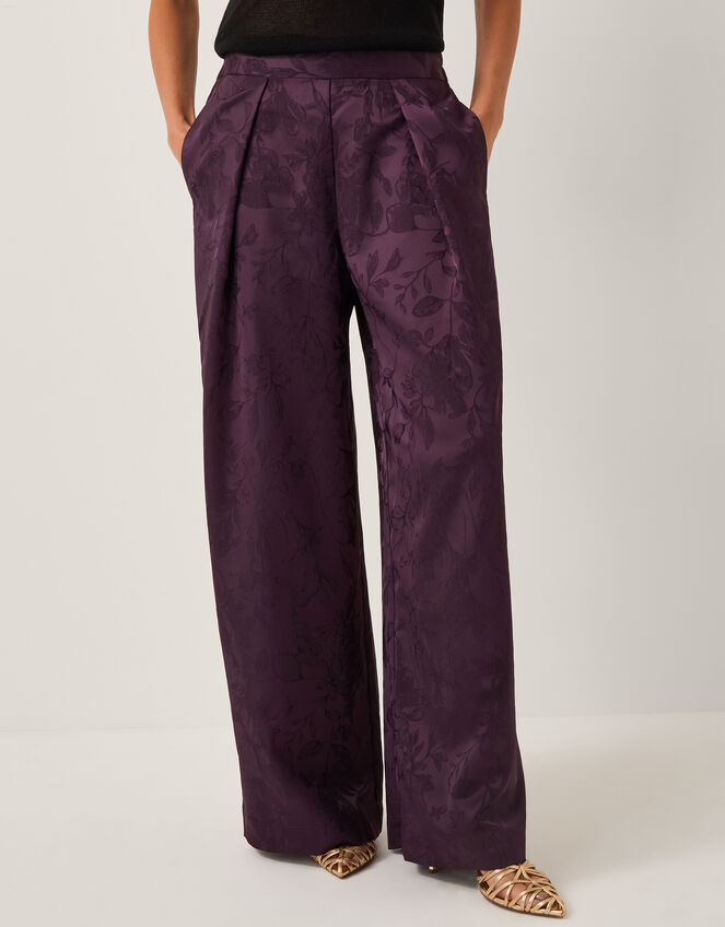 Rory Floral Satin Wide Leg Pants, Purple (PURPLE), large