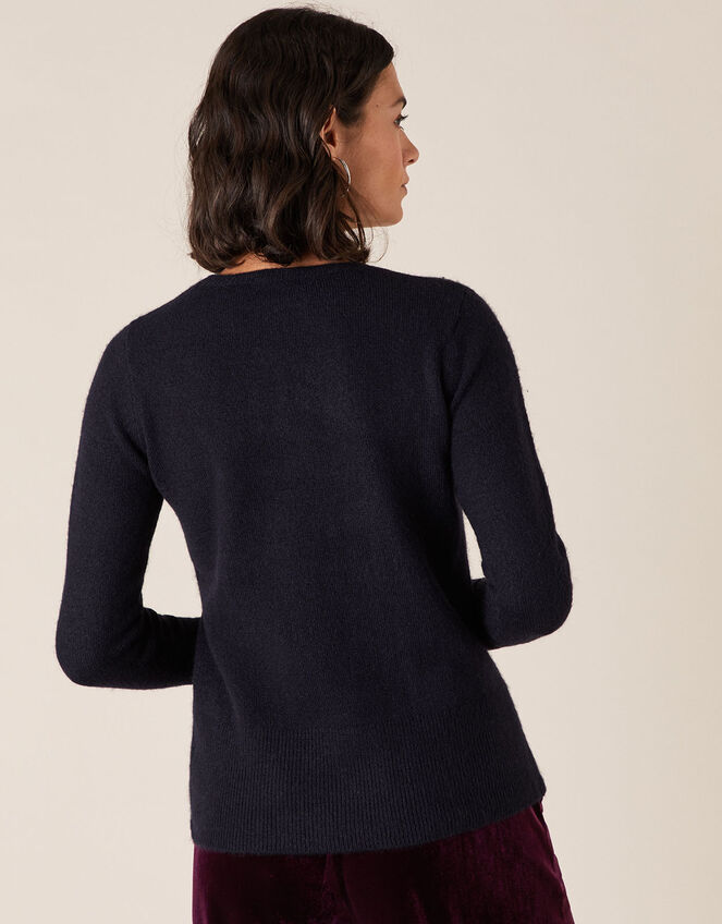 Floral Crystal Yoke Knit Jumper, Blue (NAVY), large
