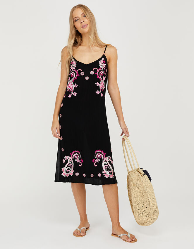 Embroidered Midi Dress in LENZING™ ECOVERO™, Black (BLACK), large