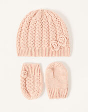 Baby Daisy Hat and Mittens Set, Pink (PINK), large