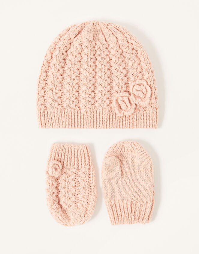 Baby Daisy Hat and Mittens Set, Pink (PINK), large