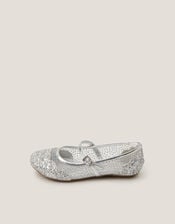 Glitter Mesh Ballet Flats, Silver (SILVER), large