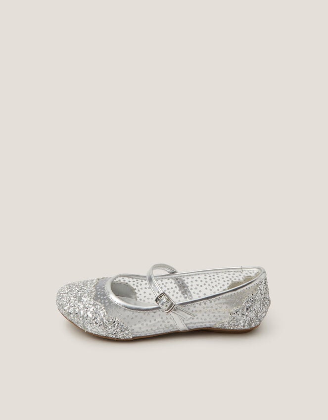 Glitter Mesh Ballet Flats, Silver (SILVER), large