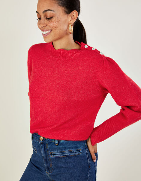 Scallop Collar Stitch Jumper with Recycled Polyester, TANGERINE, large