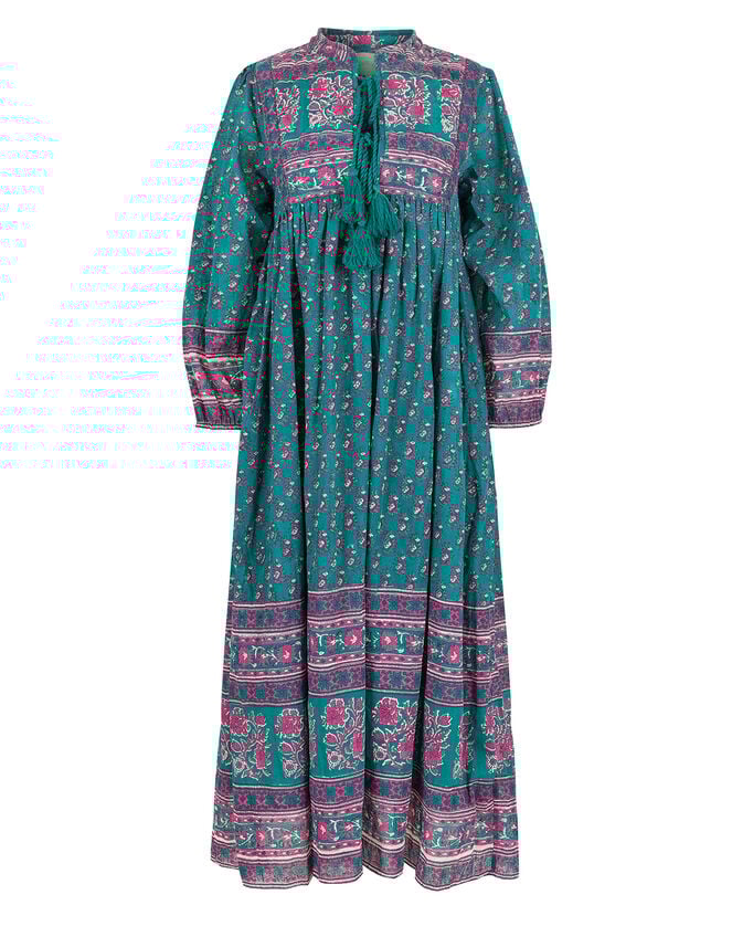 Dilli Grey Priya Block Print Midi Dress, Teal (TEAL), large