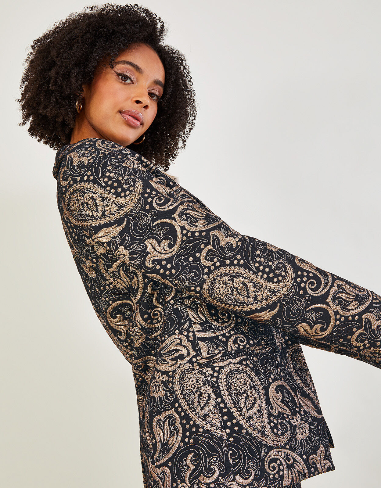 Metallic Stretch Jacquard Blazer Black