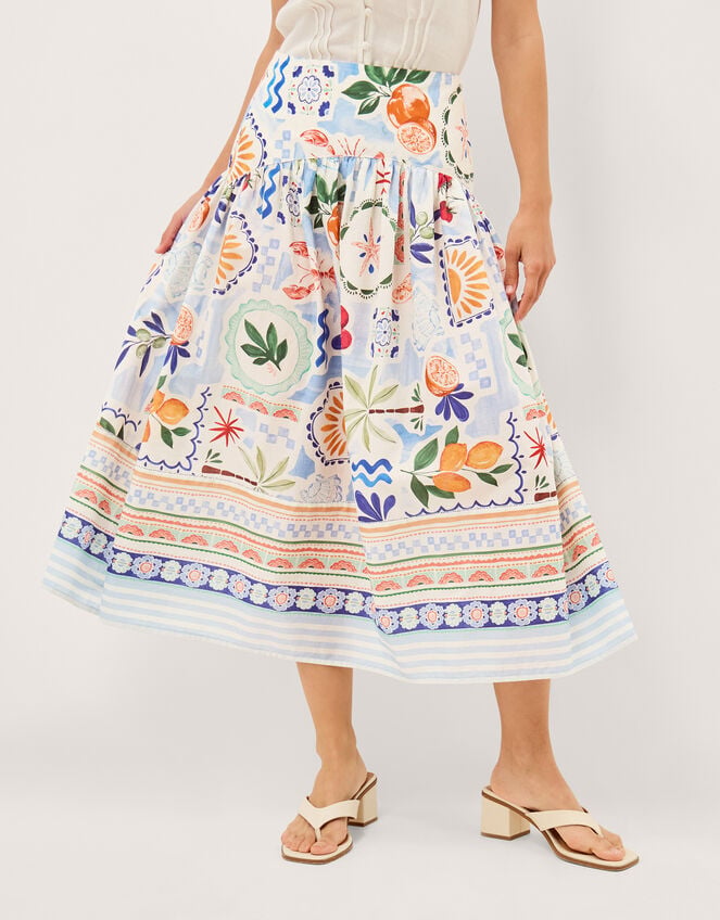 Monsoon x Charlie Taylor Printed Midi Skirt, White (WHITE), large