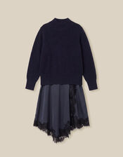Suzy Lace Satin Midi Dress, Blue (NAVY), large