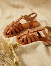 Leather Strap Covered Sandals, Tan (TAN), large