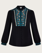Jennifer Embroidered Blouse in Sustainable Viscose , Black (BLACK), large