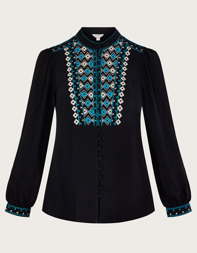 Jennifer Embroidered Blouse in Sustainable Viscose , Black (BLACK), large