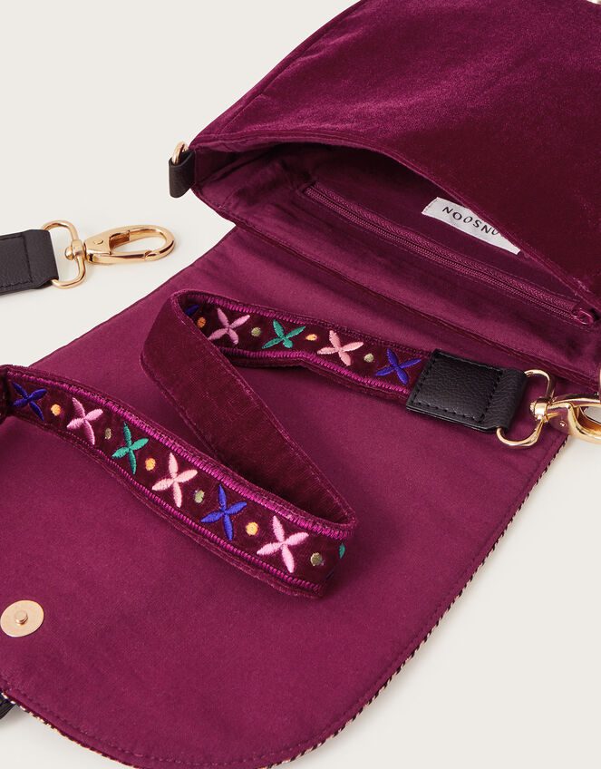 Bird Embroidered Velvet Bag, Purple (PLUM), large