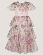 Botanical Print Tiered Party Dress, Multi (MULTI), large