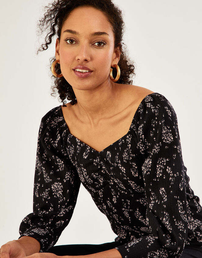 Feather Print Top, Black (BLACK), large