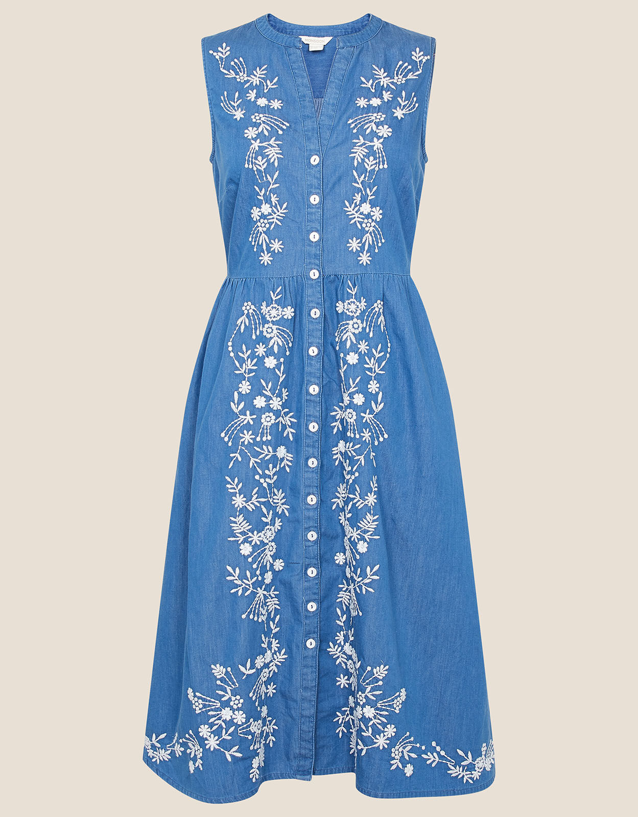 Blue floral embroidered dress deals
