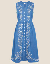 Floral Embroidered Dress, Blue (DENIM BLUE), large