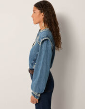 Maison Hotel Narciso Embroidered Denim Blouse, Blue (LIGHT BLUE), large