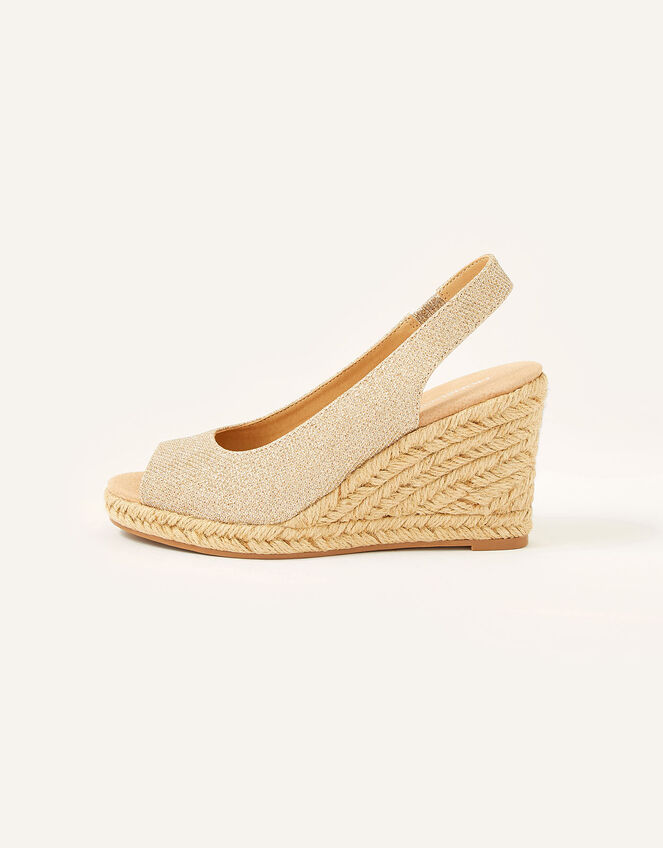 Sandy Shimmer Peep Toe Wedges, Gold (GOLD), large