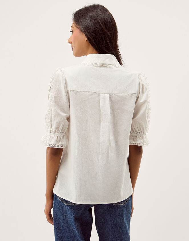 Annette Puff Sleeve Lace Shirt, White (WHITE), large