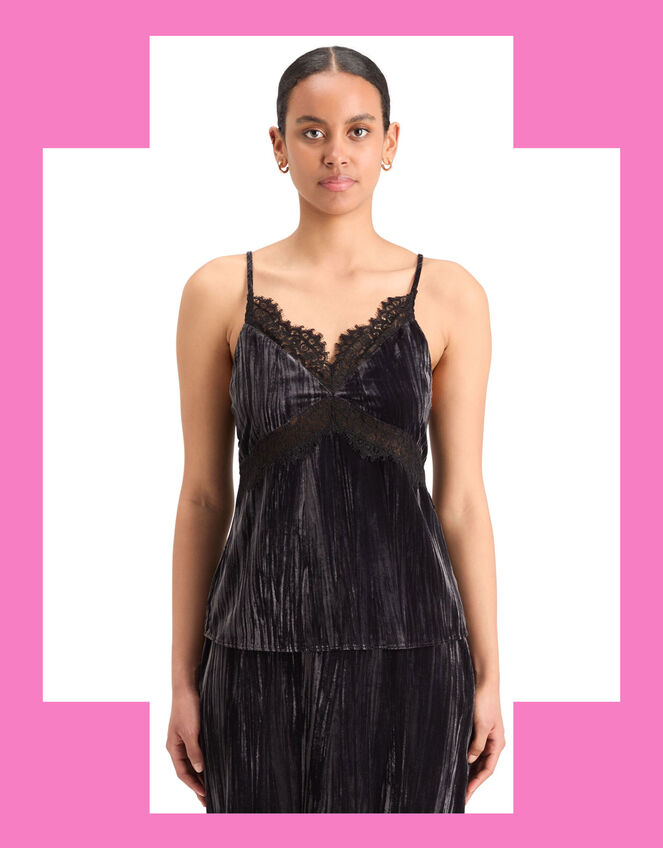 Scotch and Soda Velvet Lace Cami Top, Black (BLACK), large
