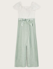 Satin Pleated Jumpsuit, Green (GREEN), large