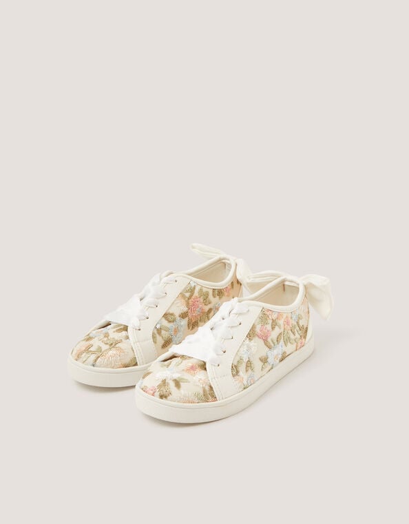 Floral Embroidered Sneakers, Gold (GOLD), large