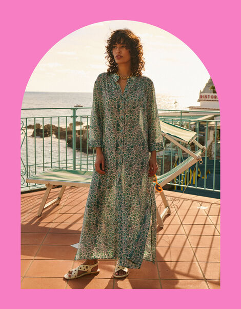 Petite Mendigote Ramara Floral Maxi Shirt Dress, Green (GREEN), large