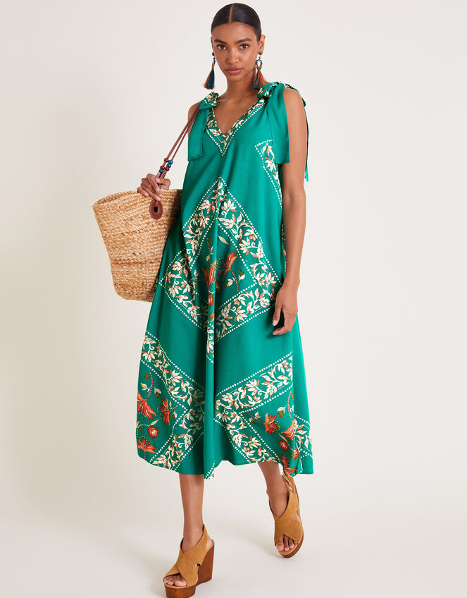 Mila Border Print Midi Dress, Teal (TEAL), large
