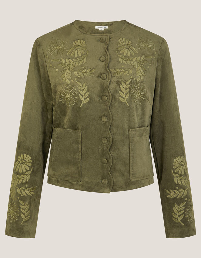 Ari Embroidered Suedette Jacket, Green (KHAKI), large