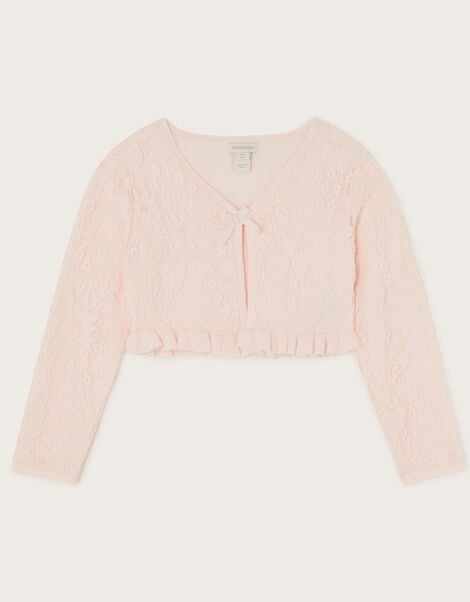 Lace Frill Bow Cardigan, Pink (PINK), large