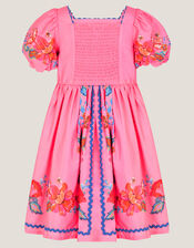 Aurelia Tropical Floral Puff Sleeve Dress, Pink (PINK), large