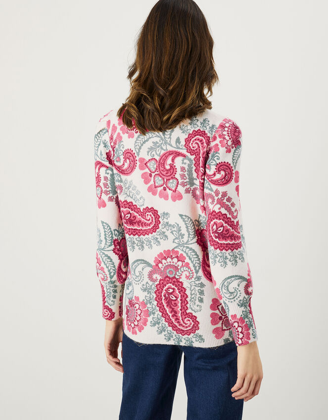 Paisley Printed Puff Sleeve Jumper, Red (RED), large