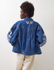 East Floral Embroidered Denim Jacket, Blue (BLUE), large