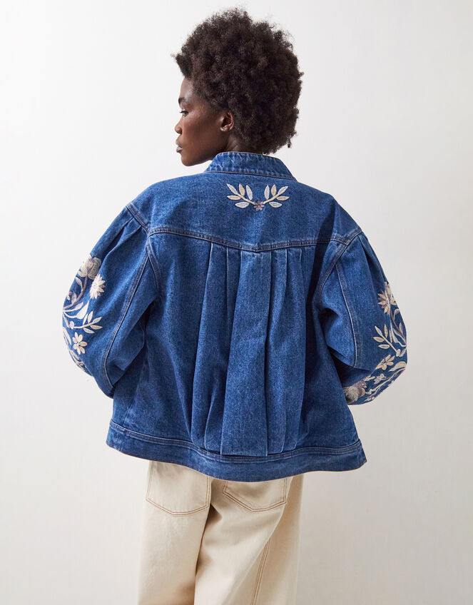 East Floral Embroidered Denim Jacket, Blue (BLUE), large