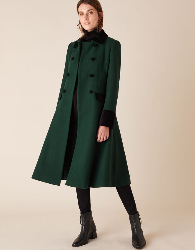 Opera Skirted Coat in Wool Blend, Green (GREEN), large