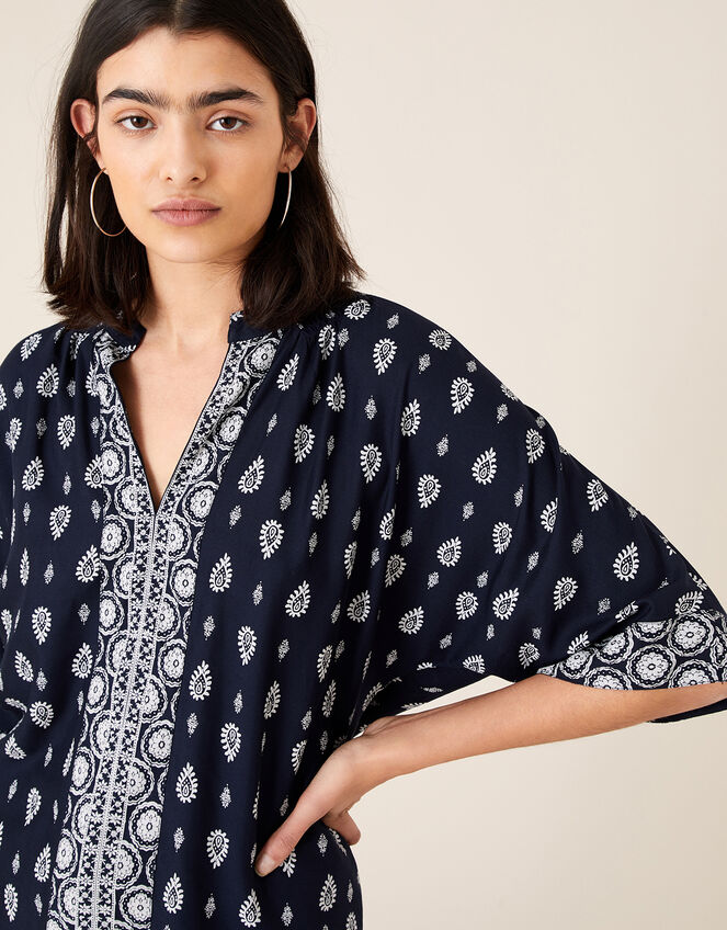 Heritage Print Top in LENZING™ ECOVERO™, Blue (NAVY), large