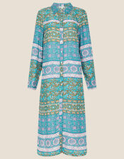 Skylar Mixed Print Shirt Dress, Teal (TEAL), large
