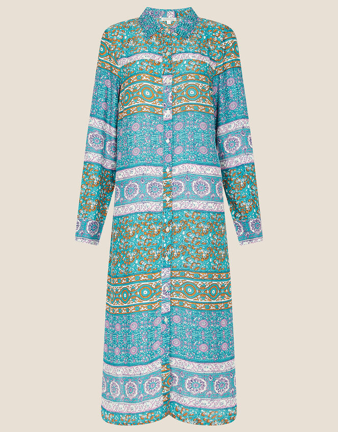 Skylar Mixed Print Shirt Dress, Teal (TEAL), large