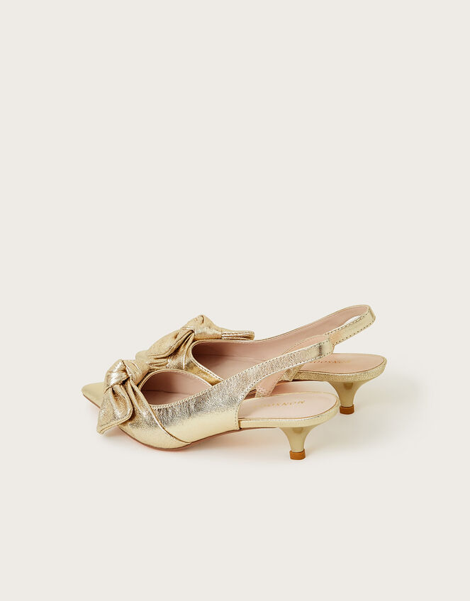 Bronte Metallic Bow Slingback Kitten Heels, Gold (GOLD), large