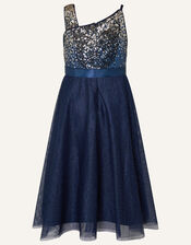 One-Shoulder Ombre Sequin Dress, Blue (NAVY), large