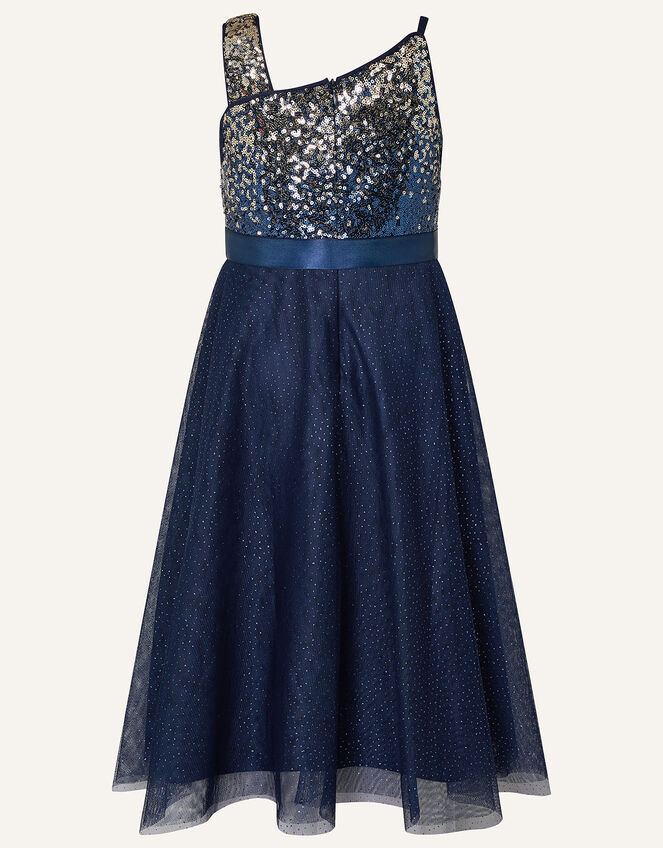 One-Shoulder Ombre Sequin Dress, Blue (NAVY), large