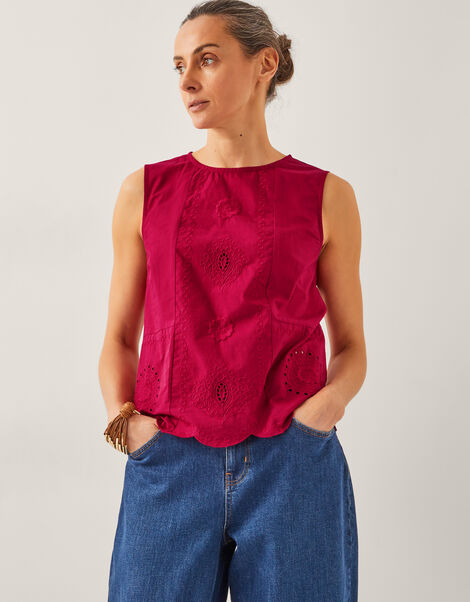 Orla Broderie Tank Top, Red (RED), large
