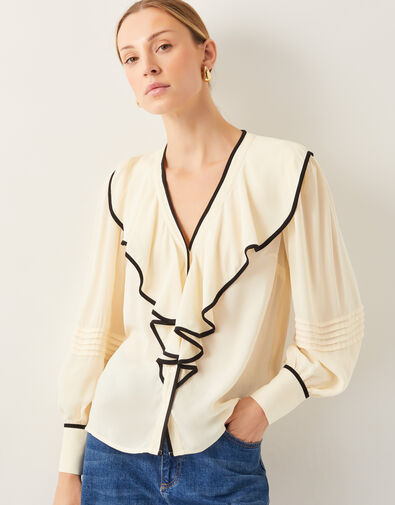 Lennox V-Neck Ruffle Blouse, Ivory (IVORY), large