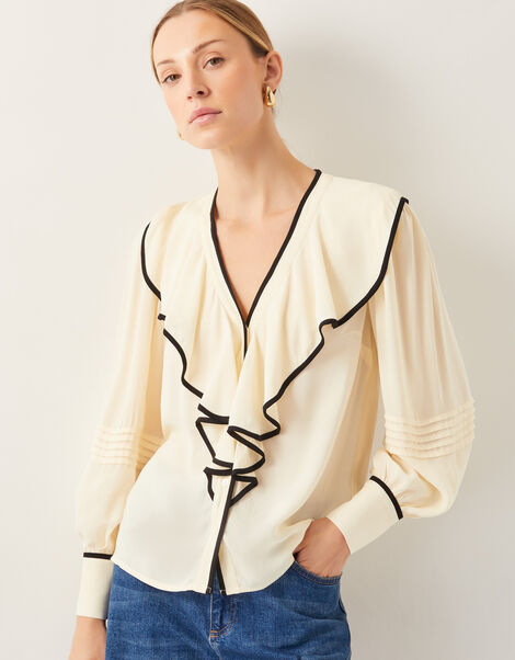 Lennox V-Neck Ruffle Blouse, Ivory (IVORY), large