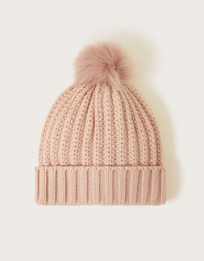 Knit Bobble Hat, Camel (BEIGE), large