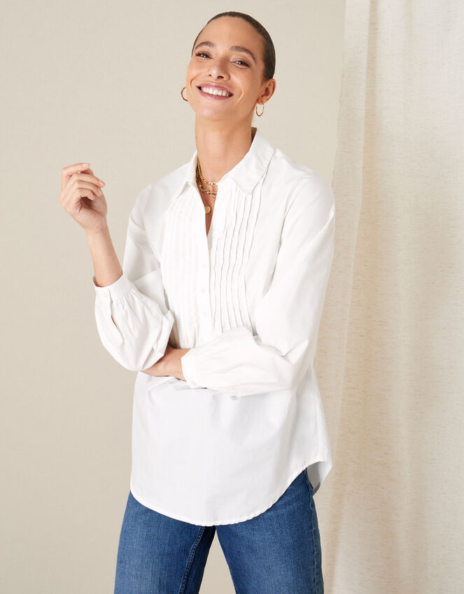 Evalina Pintuck Poplin Shirt, White (WHITE), large