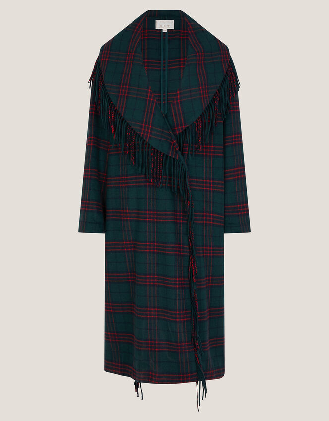 Monsoon x Sarah Corbett-Winder Tartan Fringe Coat, Teal (TEAL), large