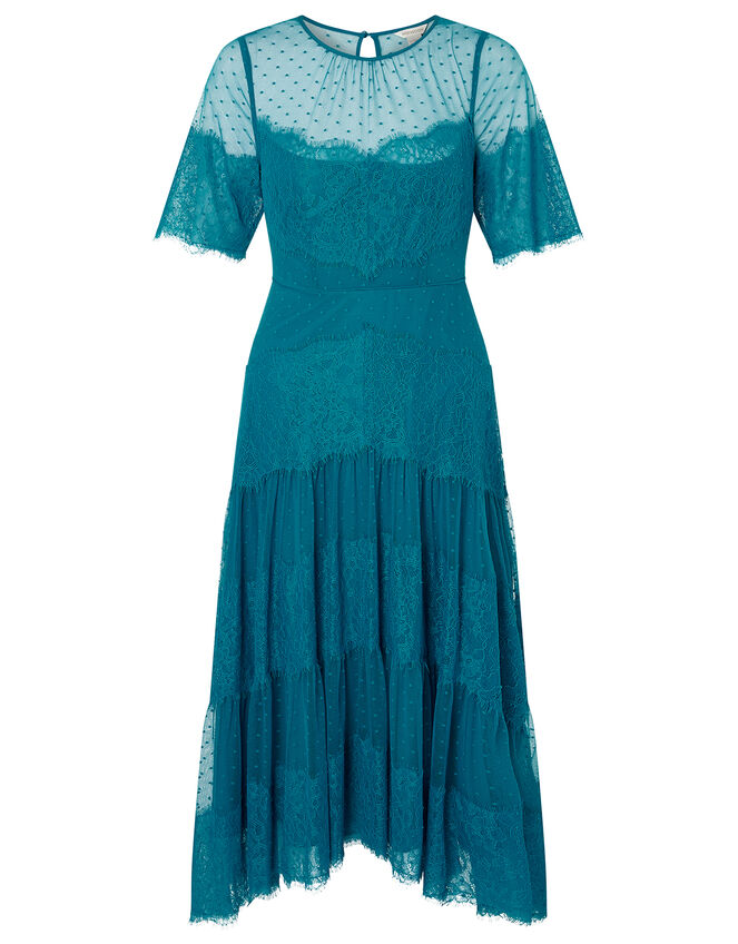 Millie Spot Lace Mesh Dress, Teal (TEAL), large