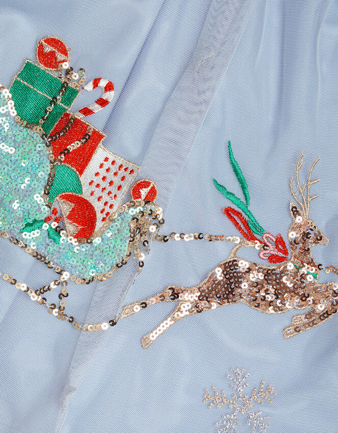 Sequin Christmas Scene Trapeze Dress, Blue (BLUE), large